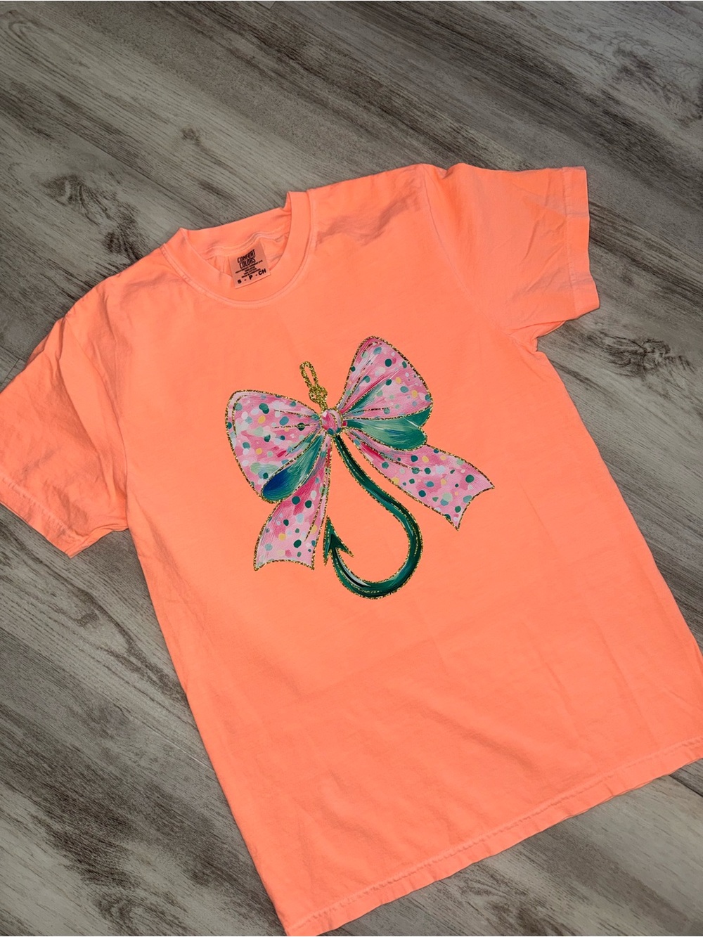 Comfort Colors Neon Cantaloupe Short Sleeve Tee with Polka Dot Bow